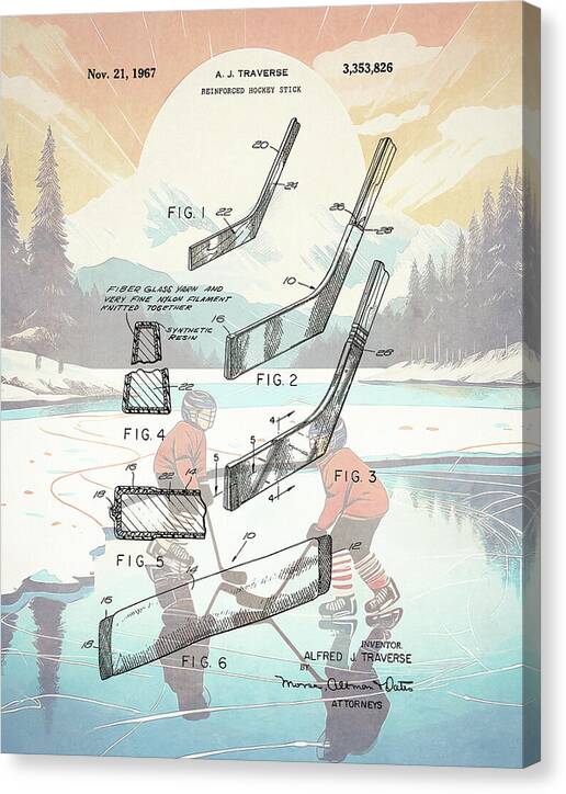 1967 Hockey Stick Patent - Canvas Print