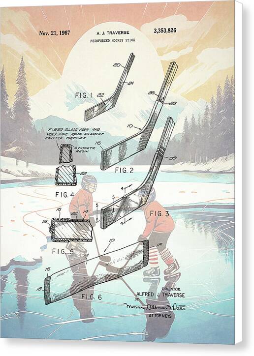 1967 Hockey Stick Patent - Canvas Print