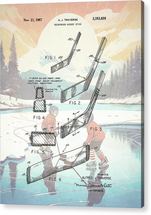 1967 Hockey Stick Patent - Acrylic Print