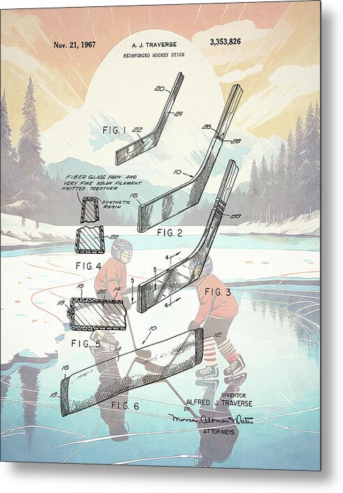 1967 Hockey Stick Patent - Metal Print