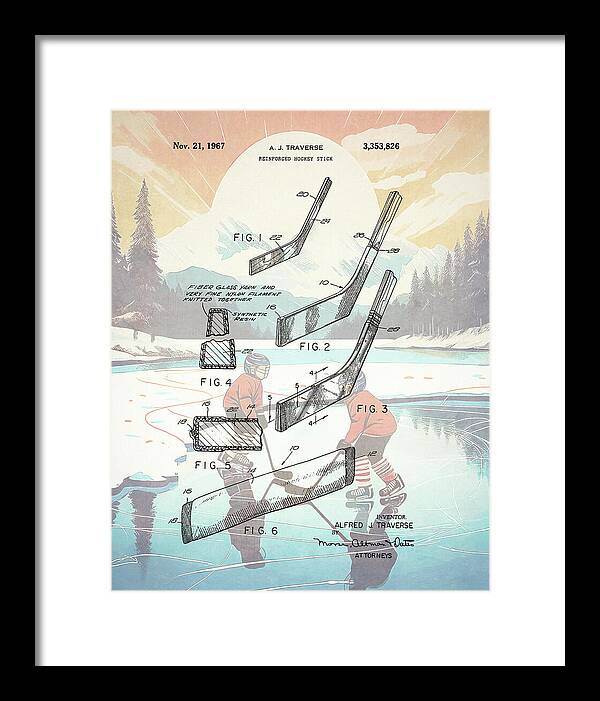 1967 Hockey Stick Patent - Framed Print