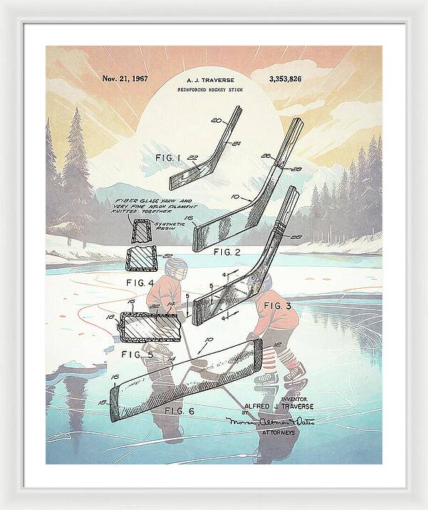 1967 Hockey Stick Patent - Framed Print