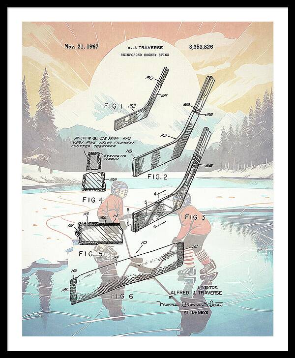 1967 Hockey Stick Patent - Framed Print