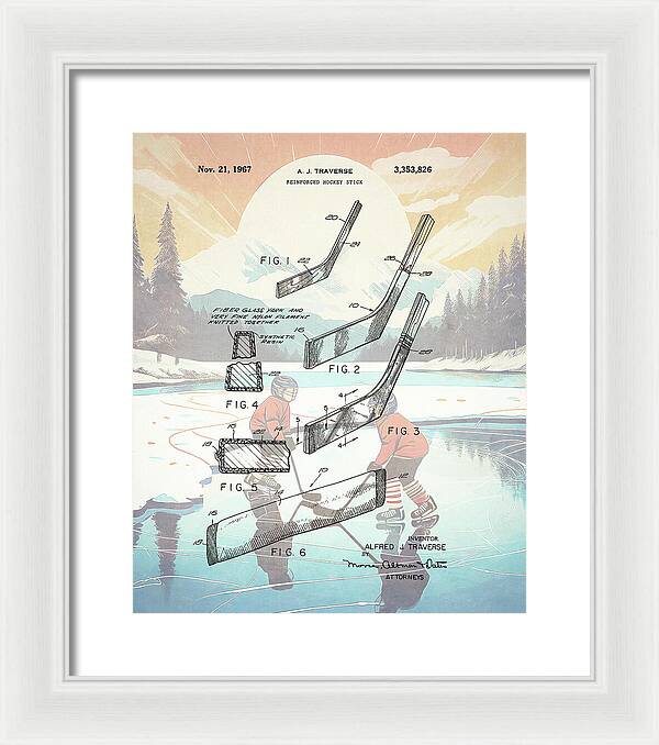 1967 Hockey Stick Patent - Framed Print