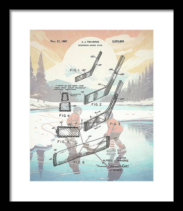 1967 Hockey Stick Patent - Framed Print