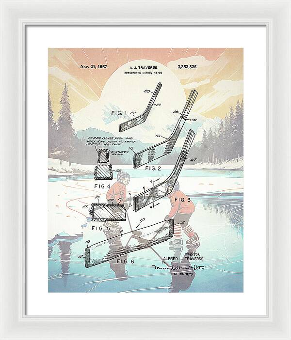 1967 Hockey Stick Patent - Framed Print