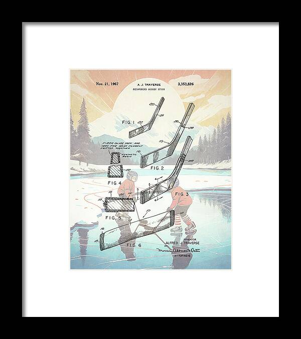 1967 Hockey Stick Patent - Framed Print