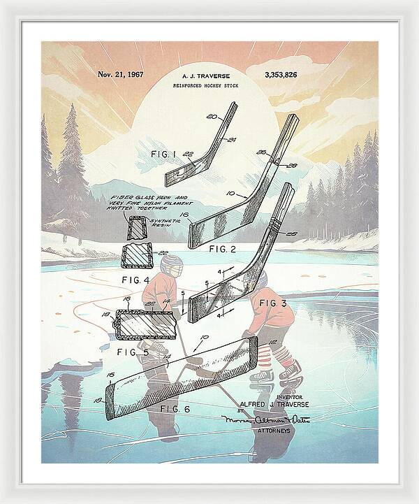 1967 Hockey Stick Patent - Framed Print