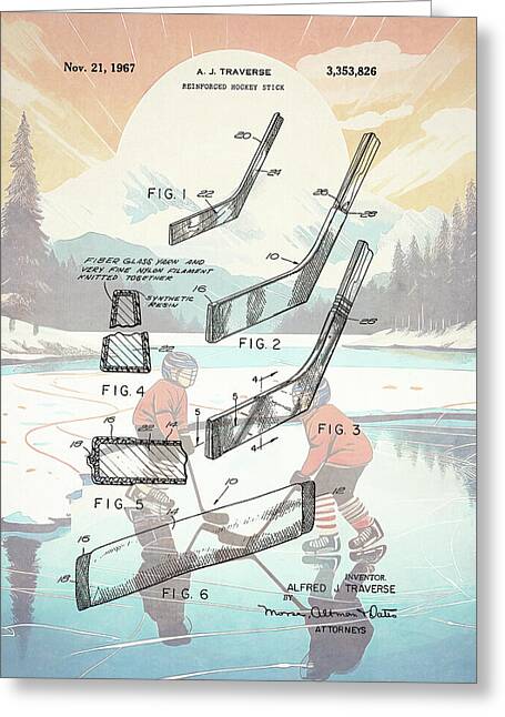 1967 Hockey Stick Patent - Greeting Card