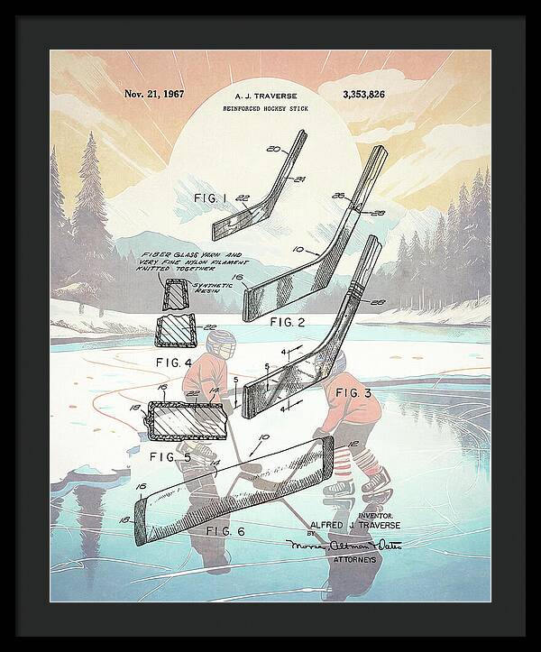 1967 Hockey Stick Patent - Framed Print