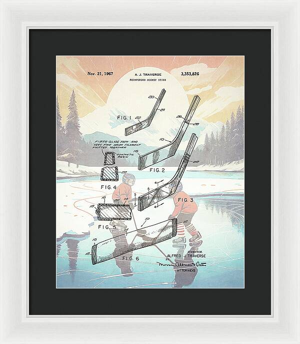 1967 Hockey Stick Patent - Framed Print