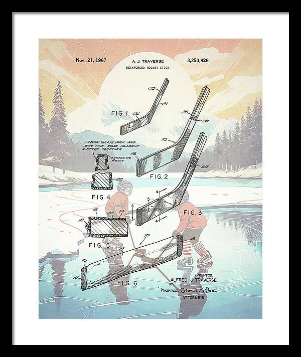 1967 Hockey Stick Patent - Framed Print