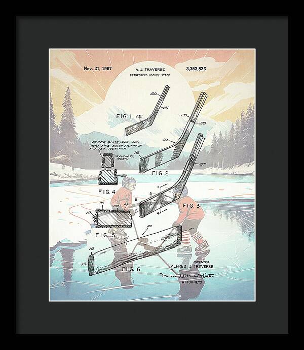 1967 Hockey Stick Patent - Framed Print