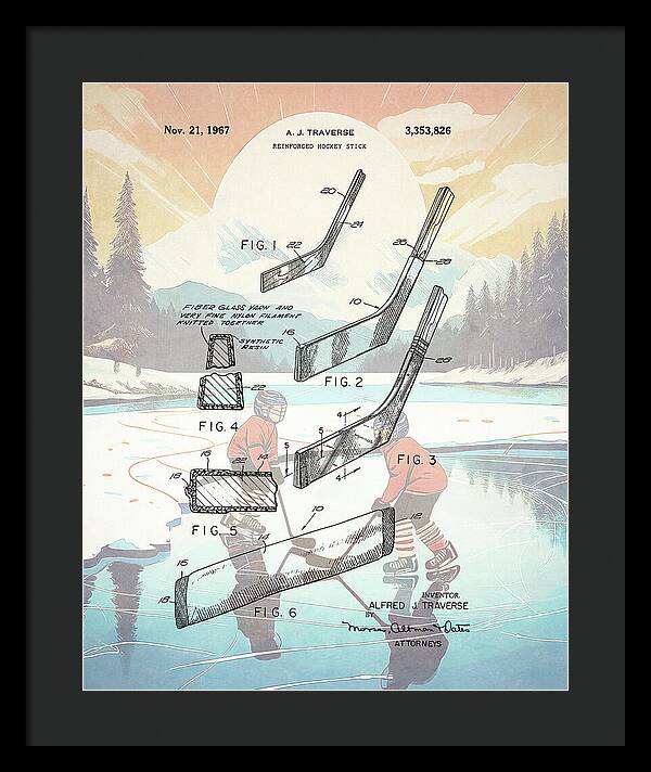 1967 Hockey Stick Patent - Framed Print