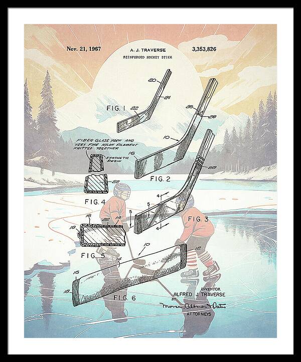 1967 Hockey Stick Patent - Framed Print