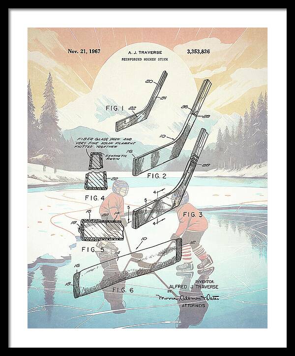 1967 Hockey Stick Patent - Framed Print