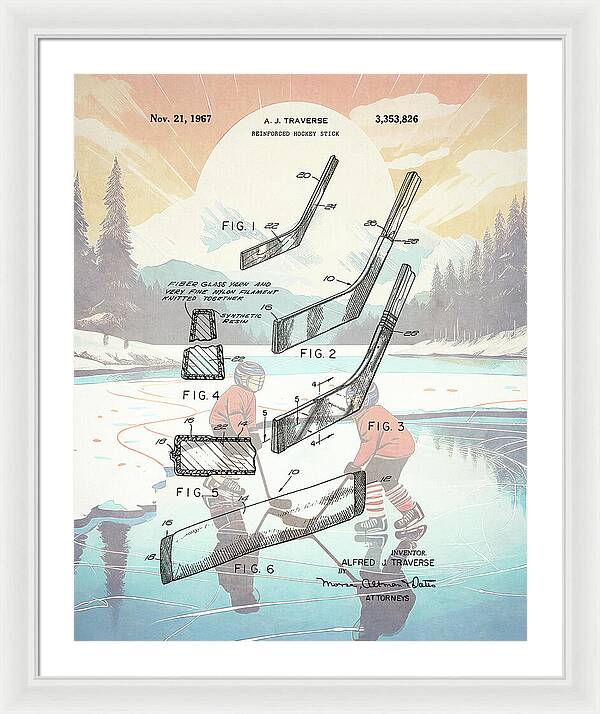 1967 Hockey Stick Patent - Framed Print