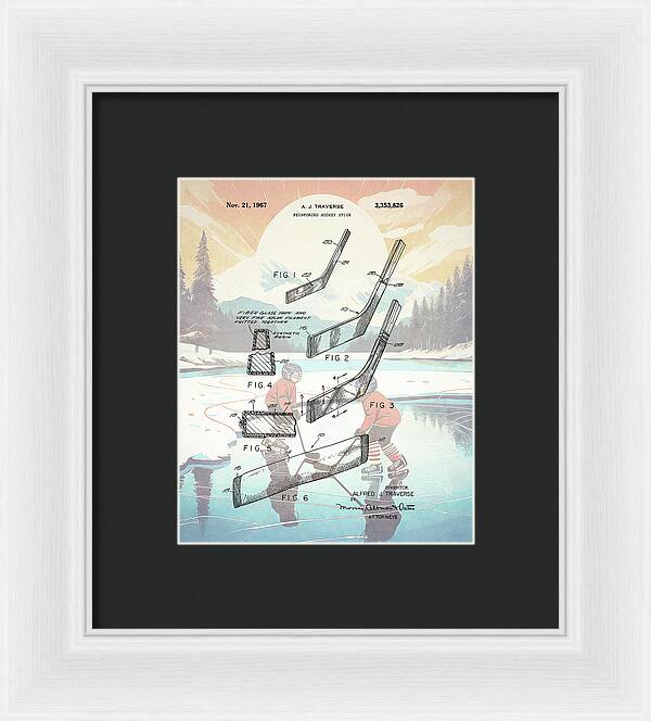 1967 Hockey Stick Patent - Framed Print