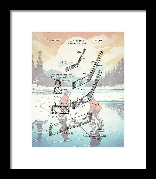 1967 Hockey Stick Patent - Framed Print