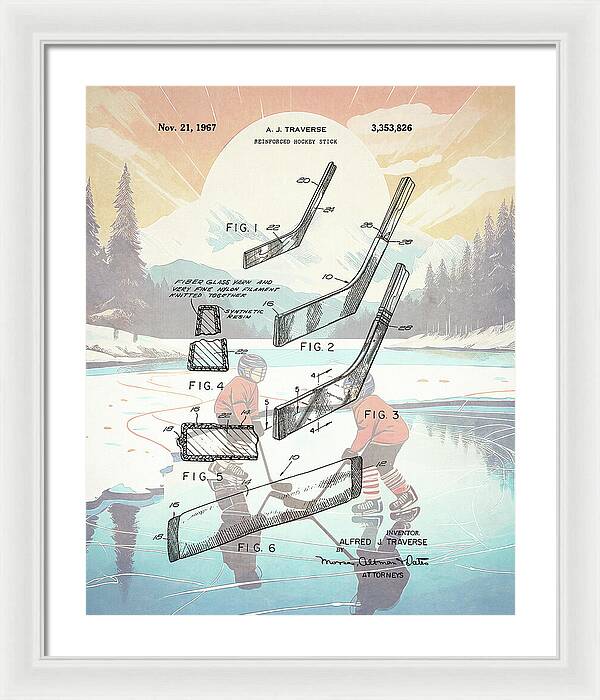 1967 Hockey Stick Patent - Framed Print