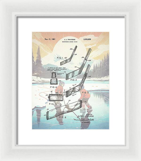 1967 Hockey Stick Patent - Framed Print