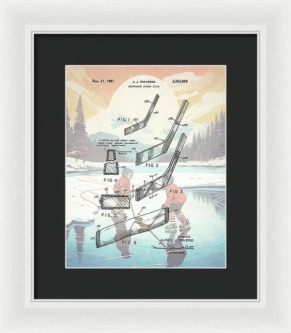 1967 Hockey Stick Patent - Framed Print