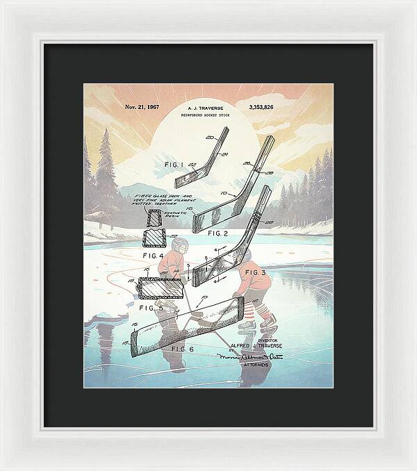 1967 Hockey Stick Patent - Framed Print