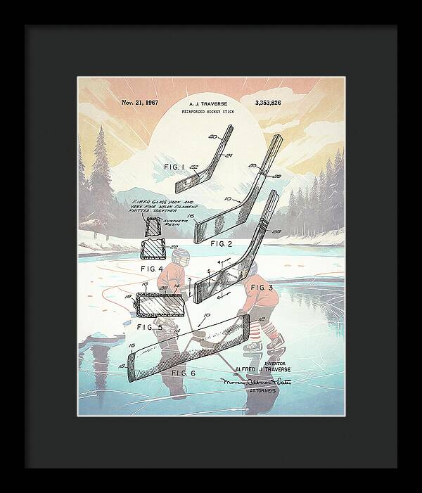 1967 Hockey Stick Patent - Framed Print