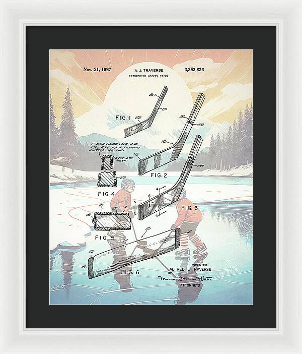 1967 Hockey Stick Patent - Framed Print