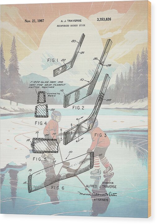 1967 Hockey Stick Patent - Wood Print