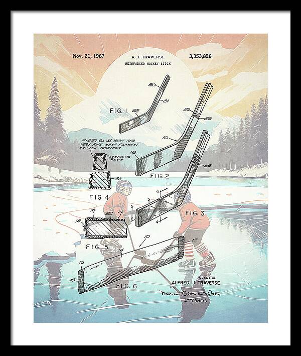 1967 Hockey Stick Patent - Framed Print