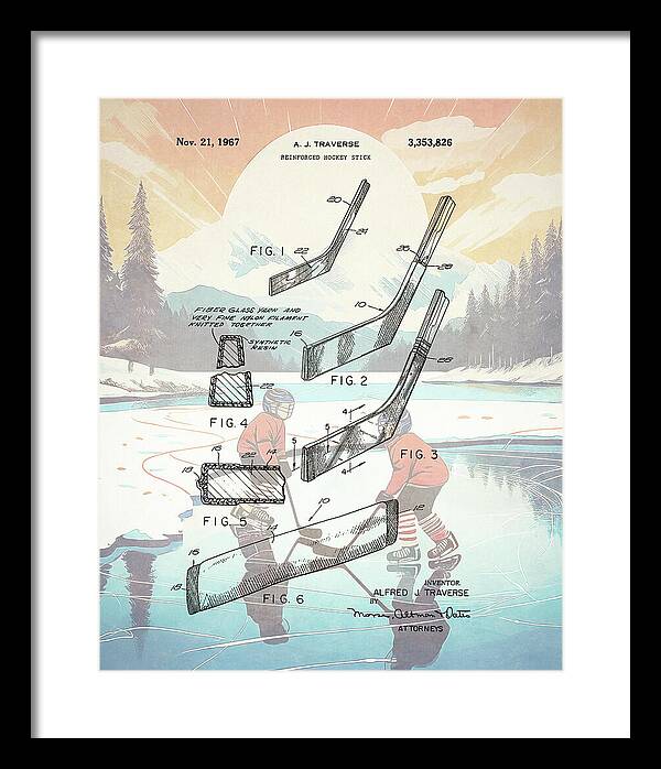 1967 Hockey Stick Patent - Framed Print