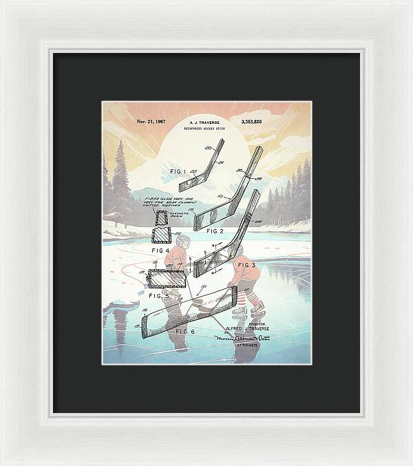 1967 Hockey Stick Patent - Framed Print