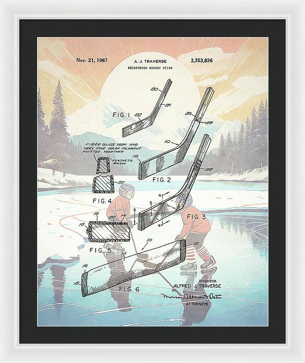 1967 Hockey Stick Patent - Framed Print