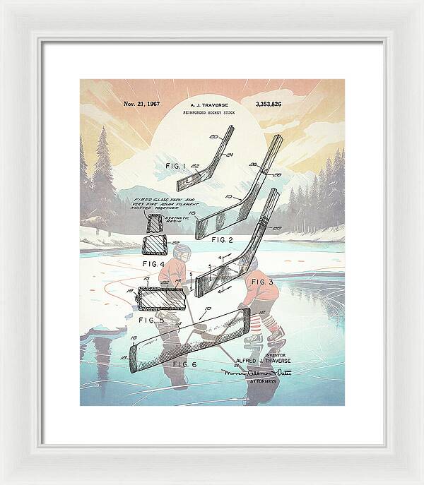 1967 Hockey Stick Patent - Framed Print