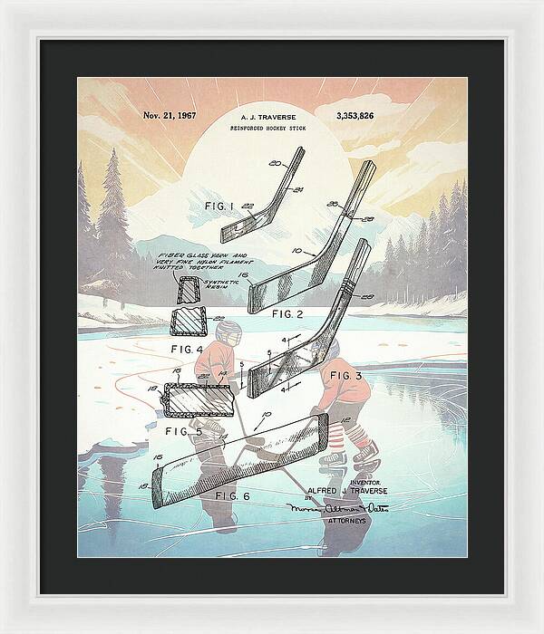 1967 Hockey Stick Patent - Framed Print