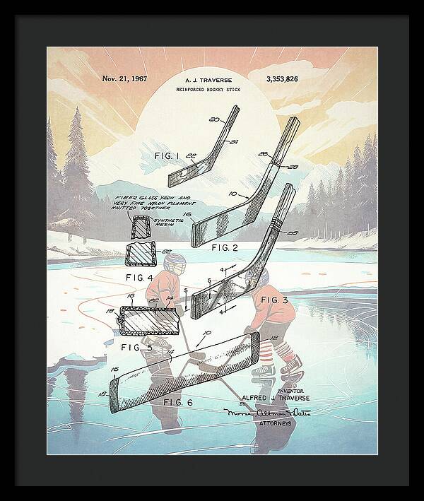 1967 Hockey Stick Patent - Framed Print