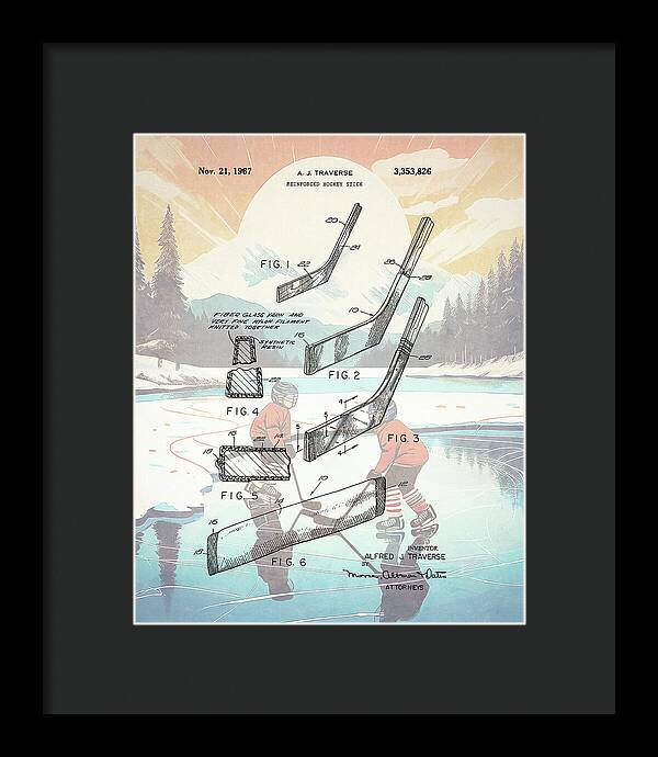 1967 Hockey Stick Patent - Framed Print