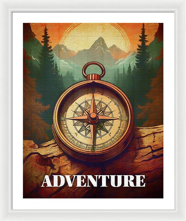 Adventure Compass Rustic - Framed Print