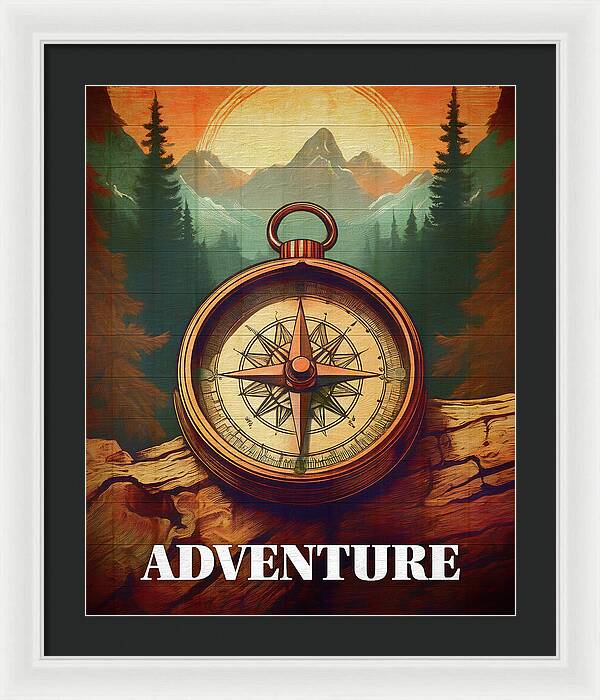 Adventure Compass Rustic - Framed Print