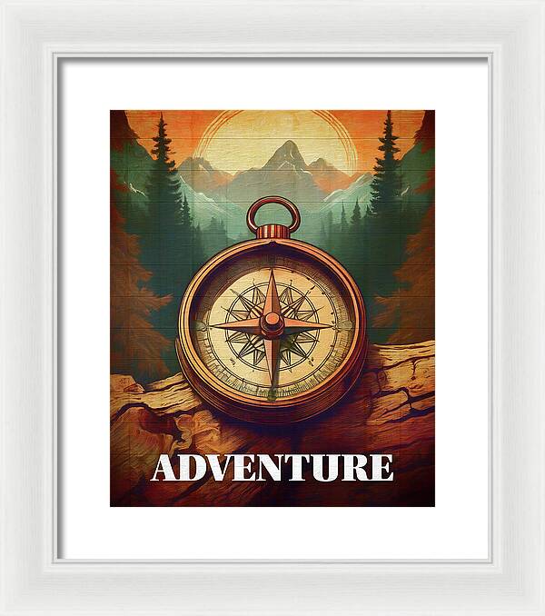 Adventure Compass Rustic - Framed Print