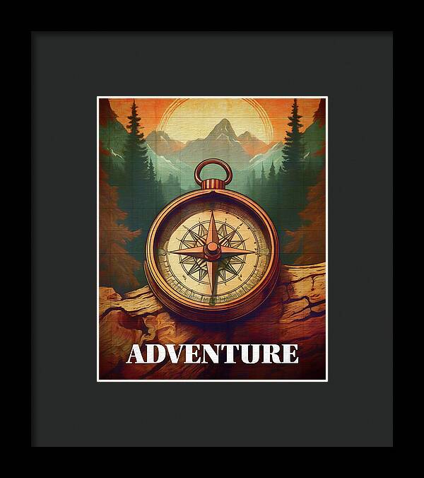 Adventure Compass Rustic - Framed Print