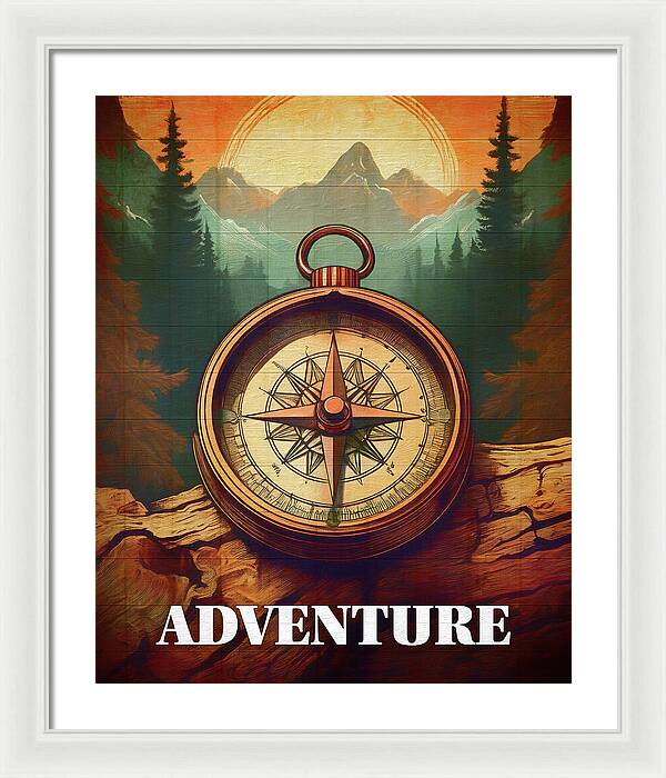 Adventure Compass Rustic - Framed Print