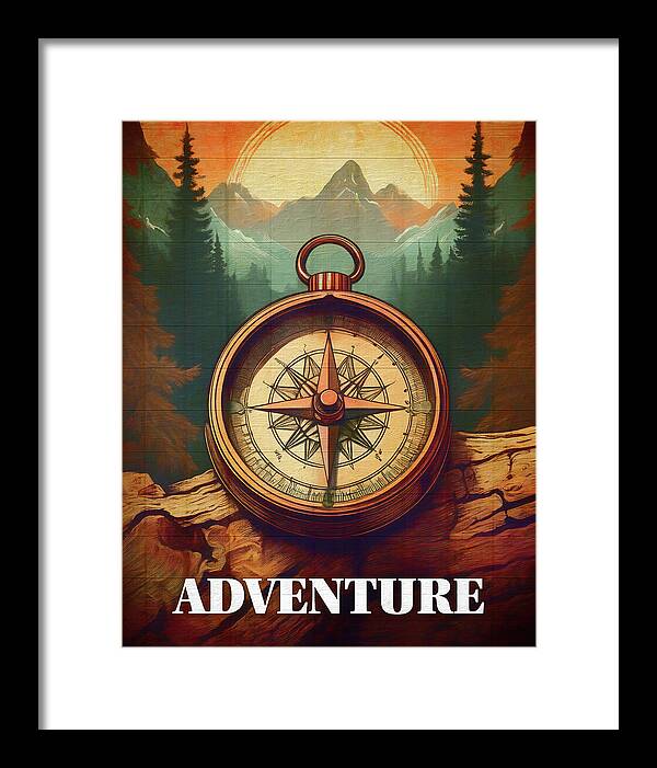 Adventure Compass Rustic - Framed Print