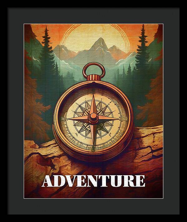 Adventure Compass Rustic - Framed Print