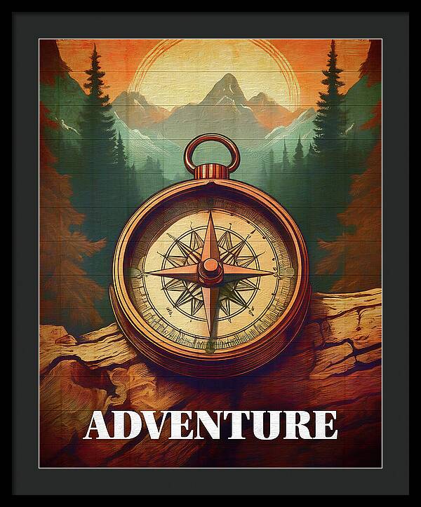 Adventure Compass Rustic - Framed Print