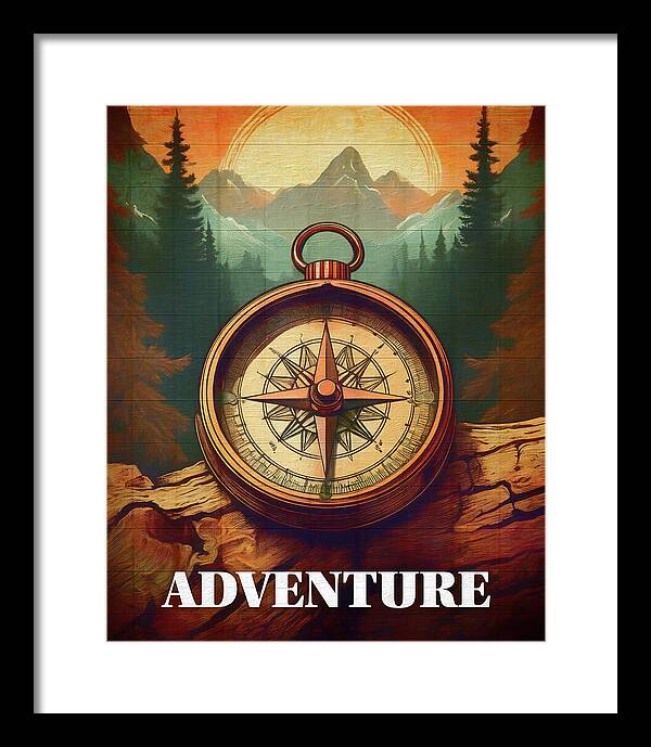 Adventure Compass Rustic - Framed Print