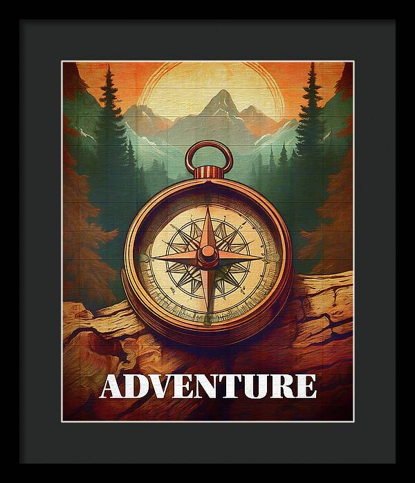 Adventure Compass Rustic - Framed Print