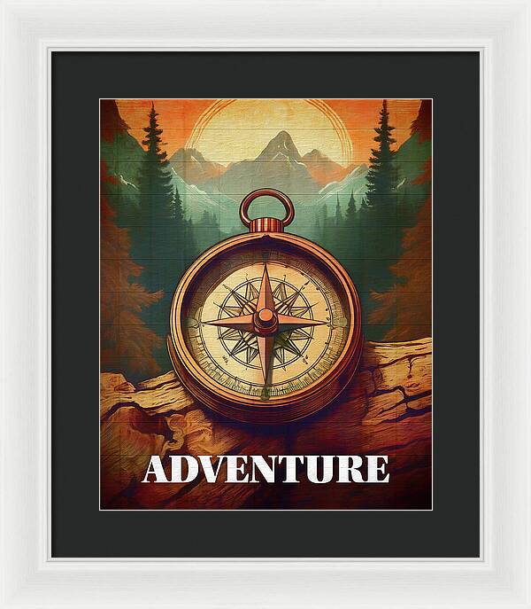 Adventure Compass Rustic - Framed Print