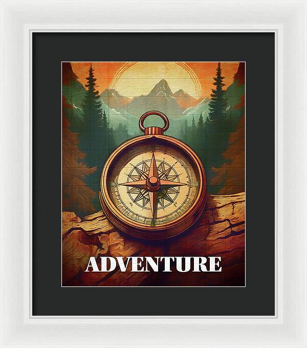 Adventure Compass Rustic - Framed Print